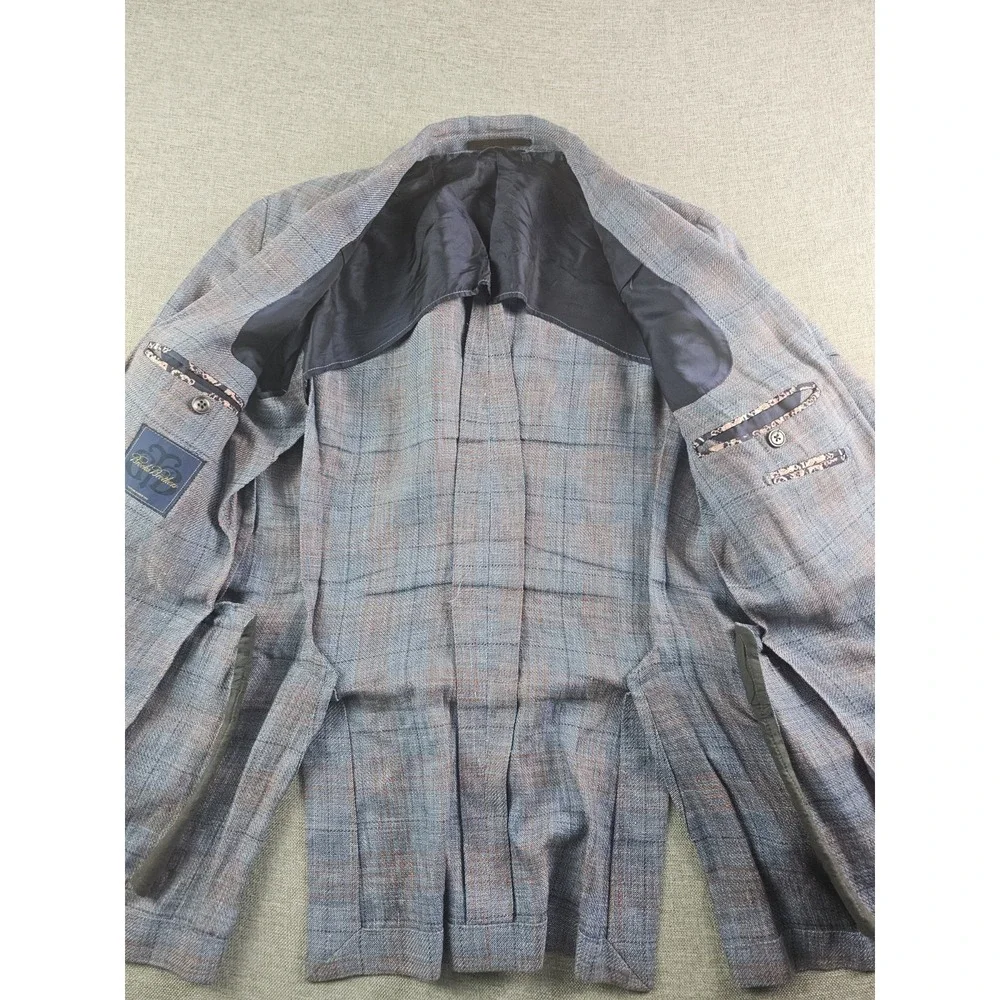 Brooks Brothers Sport Coat Mens 38 R Blue Plaid Linen Wool Itlay Half Lined
